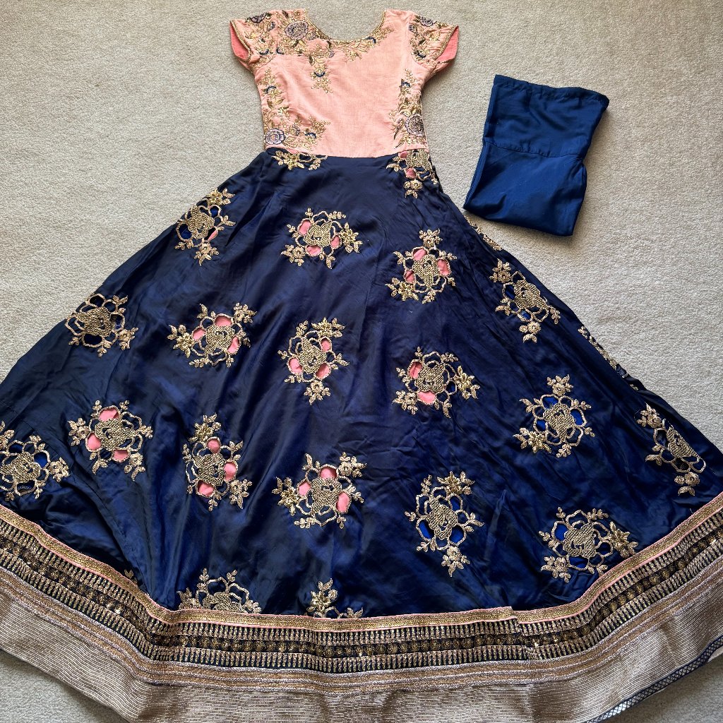 [New] Indian Pakistani Anarkali Gown Salwar Ethnic Suit Royal Blue Pink Xs